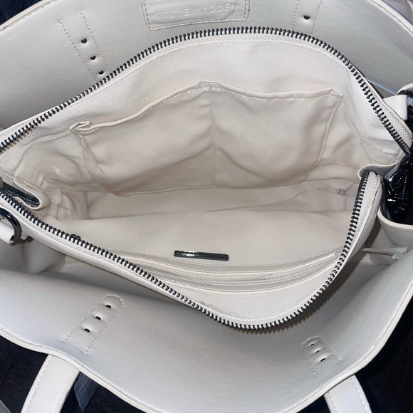 Steve Madden White Pebbled Double-Handle Tote - Picture 7 of 8